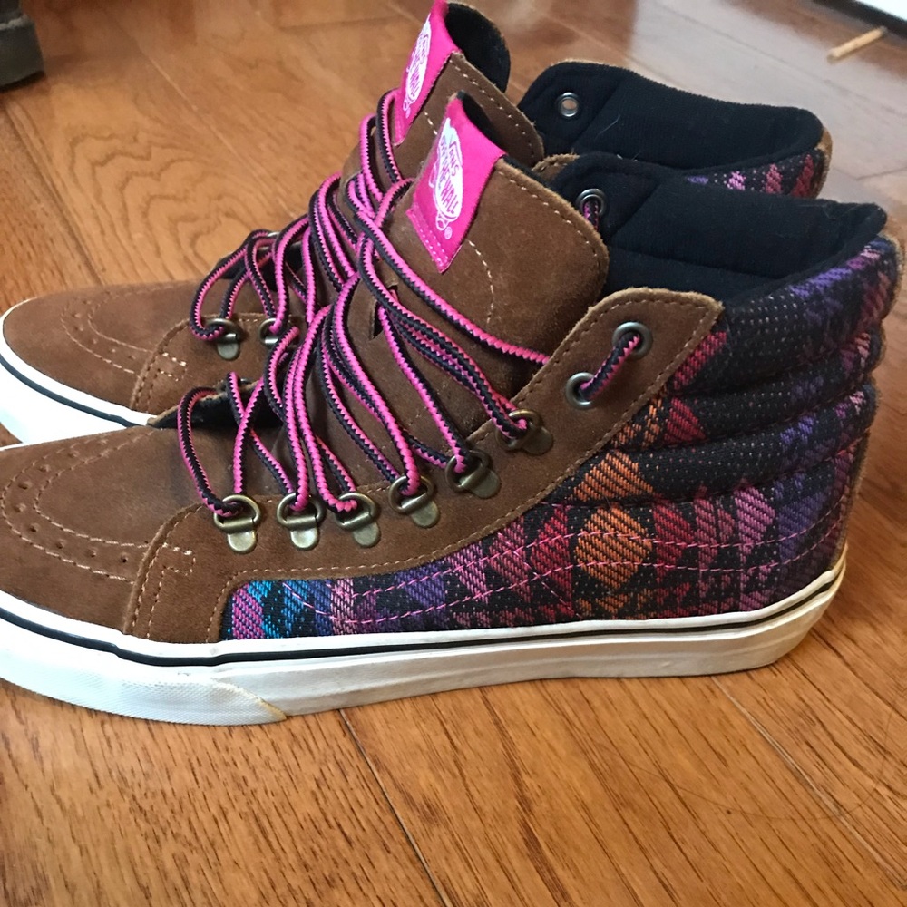 Vans -brown suede tribal print Hi-top. Worn once!